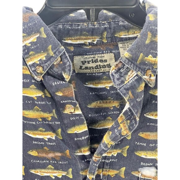 Orvis Mens Button-Up Shirt Fish Print Cotton Long Sleeve Navy Size L Vacation - Picture 7 of 10